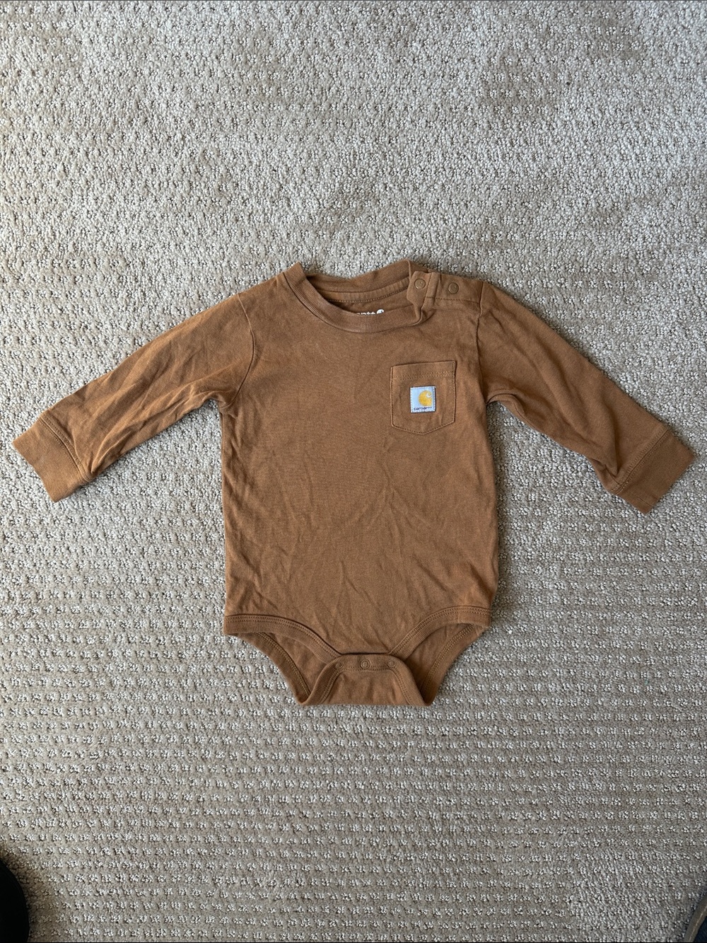 Carhartt Toddler Chest-Pocket Long Sleeve Bodysuit in Brown
